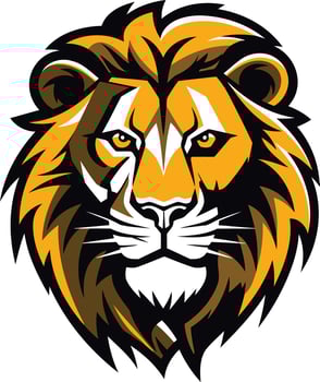 powerful lion head mascot logo with bold lines and fierce expression vector