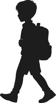 Boy Walking with Backpack Silhouette - Back to School Concept vector