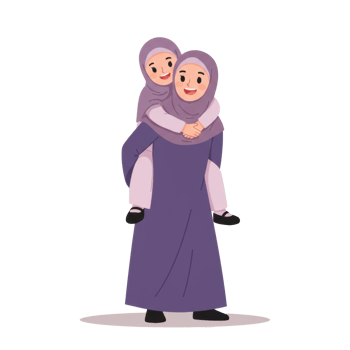 Mother and Daughter in Matching Hijabs A Loving Embrace Illustration png