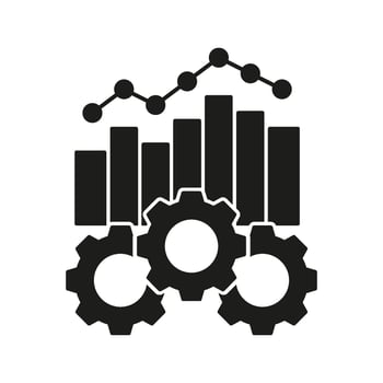 Bar Chart And Gears Solid Icon. Data Analysis, Performance Optimization, And Process Improvement Silhouette Symbol. Business Intelligence And Analytics. Isolated Illustration vector