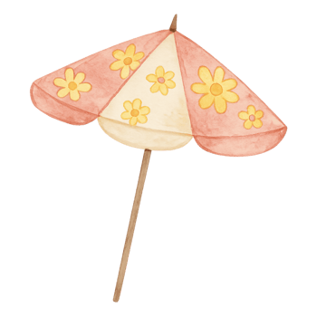 A pink and yellow umbrella with flowers on it png