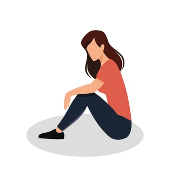 Young female character embracing their knees, emotional stress, mental health vector