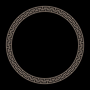 Round gold frame with greek, roman pattern. Byzantine, Roman, egyptian, assyrian, greek motive. Circle of Roman Empire, Ancient Greece. For ceramic, textile, embroidery, porcelain, engraving vector