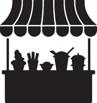 Silhouette Of A Street Food Stall With Various Dishes On Display vector