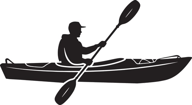 Black Silhouette Of A Man Kayaking With Paddle Graphic Illustration vector