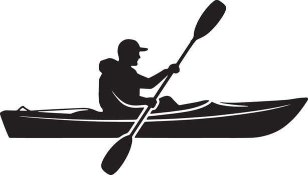 Kayaker Silhouette Rowing On Calm Water Illustration Isolated On White vector
