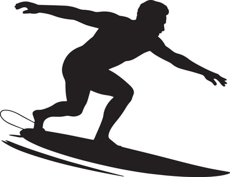 Surfer Silhouette Riding Ocean Wave Sports Adventure And Extreme Water Activities vector