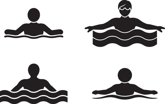 Four Swimming Icon Illustrations Man In Pool Or Water Pictogram Set vector