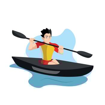 Kayaker paddling in water. vector