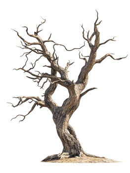 Bare weathered tree trunk isolated on transparent background png
