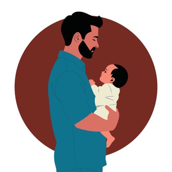 Loving Father Holding Baby Colorful Design Side Profile vector
