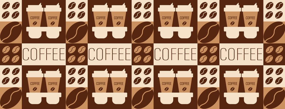 Coffee and tea geometric pattern in Bauhaus style. Abstract print background with simple shapes. vector