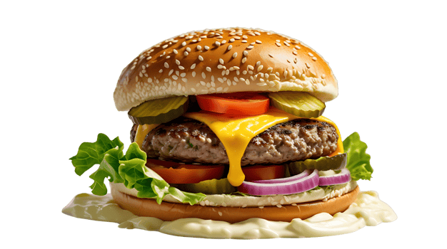 Perfect cheeseburger with grilled patty and bun png