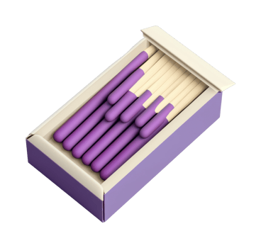 Box of purple matches with beige sticks in open package png