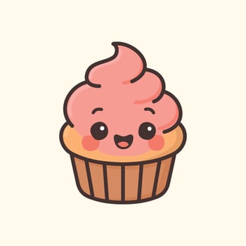 Kawaii Design Style Blushing Cupcake Template vector