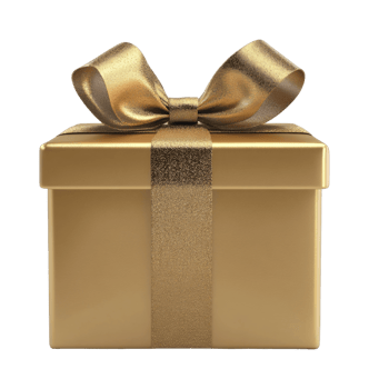 Elegant gold gift box with shimmering ribbon for celebrations png