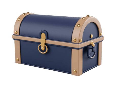 Vintage pirate treasure chest with brass accents png