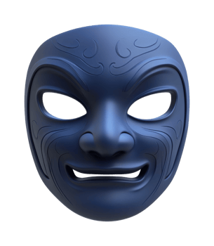 Blue tribal mask with intricate designs and bold expressions png