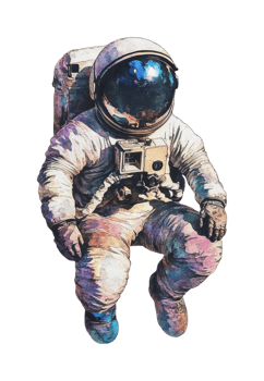 Astronaut in space suit with reflective helmet floating in zero gravity png
