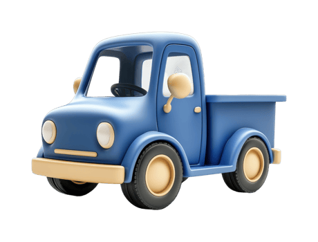 Blue toy pickup truck with rounded features and classic design png
