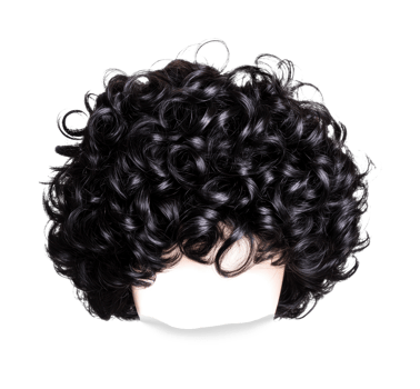 Curly black hair wig with voluminous curls png