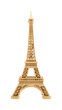 Detailed miniature model of the eiffel tower in gold png
