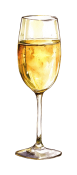 Glass of white wine illustration with artistic watercolor style png