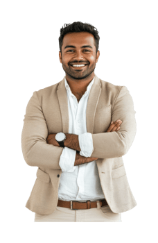 Confident young hispanic male smiling in casual business attire png