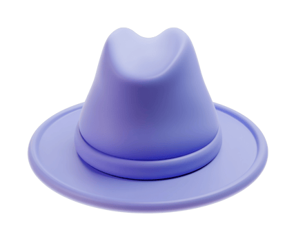 Purple fedora hat with smooth rounded crown in minimalist design png