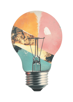 Creative collage inside light bulb with abstract patterns png
