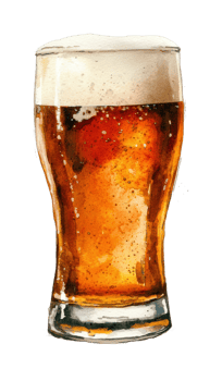 Watercolor pint of amber ale with rich foam head png