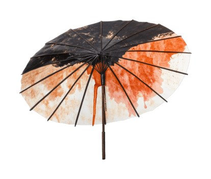 Rustic asian parasol with weathered black and red design png