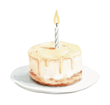 Single birthday cake slice with candle on plate png