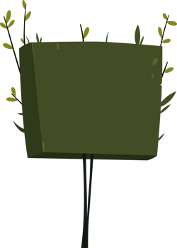 Stylized illustration of a neatly trimmed, box-shaped shrub on thin stems, surrounded by sprigs with small leaves against a plain background. png