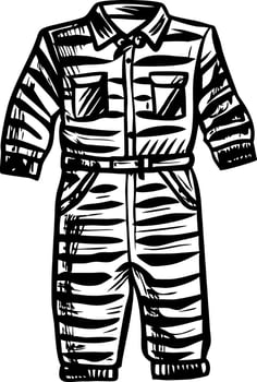 Prison jumpsuit illustration shown in vintage sketchy style vector