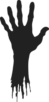 Silhouette of a reaching hand with ragged edges, creating a sense of decay and desperation against a stark, isolated background. png