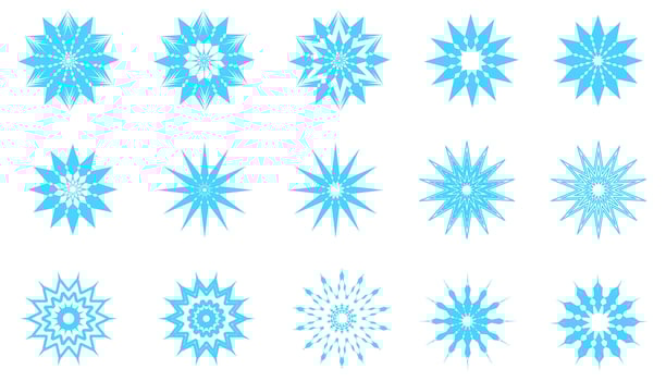 Collection of blue geometric snowflake designs on white background vector
