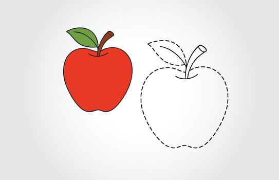 Kids book apple tracing illustration template vector