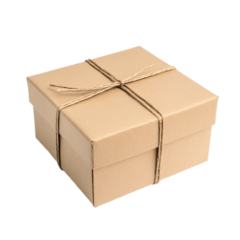 Square cardboard box tied with twine on a transparent background Concept of gift, present, packaging, and ecofriendly materials png