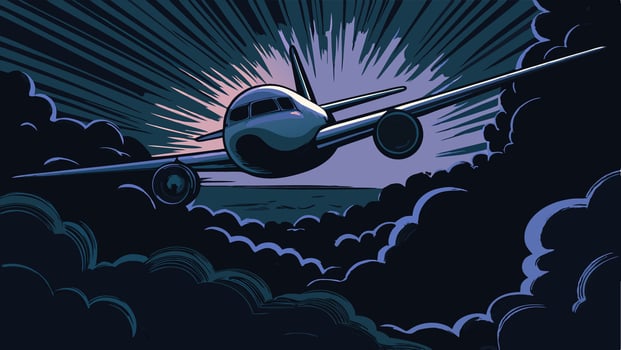 Airplane Flying Above Clouds at Sunset Air Travel vector