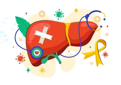 July 28 World Hepatitis Day Design Featuring Cartoon Liver and Health Risks of Cancer. vector