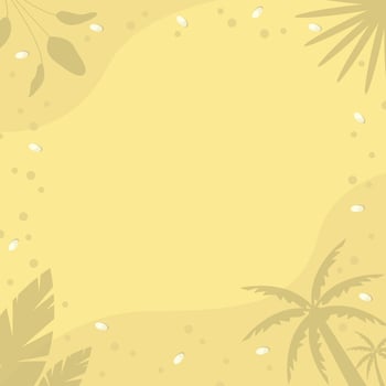 Sandy beach background with shadows of plants and palm tree. Banner, text, postcard. vector