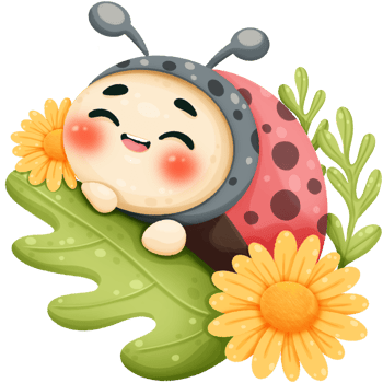 Ladybug cartoon on leaf png