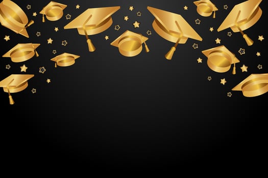 Design for graduation ceremony. Class of 2025. Congratulations graduates black and gold background vector