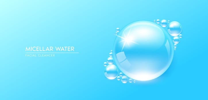 Drop micellar water blue. Facial cleancer. Moisturizer collagen serum. Beauty treatment skincare. Medical and scientific concepts. vector