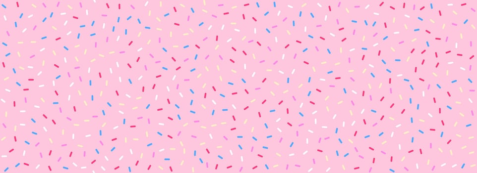 Colorful donut sprinkles seamless pattern. Strawberry candy cream background. Cake glaze icing overlay for decorative banner, poster, template. Cupcake or ice cream topping texture. vector