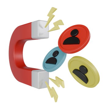 3d render magnet and people icon. social media attraction illustration concept png