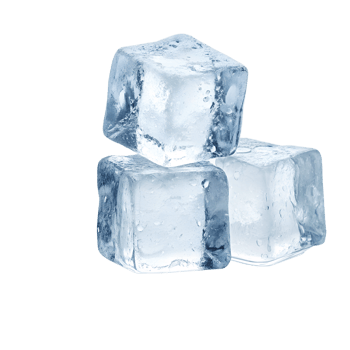Three clear ice cubes are piled high on a photorealistic backdrop png