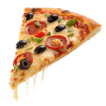 A mouthwatering slice of pizza, loaded with savory toppings like pepperoni, olives, fresh basil and melted cheese png