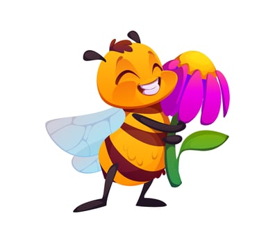 Honey bee hugging flower happy cartoon character vector